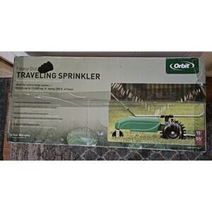 NIB Orbit Model 58322 - Heavy Duty Traveling Sprinkler - Cast Iron Green Tractor